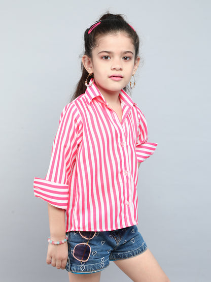 Pink & White Striped Collared Shirt