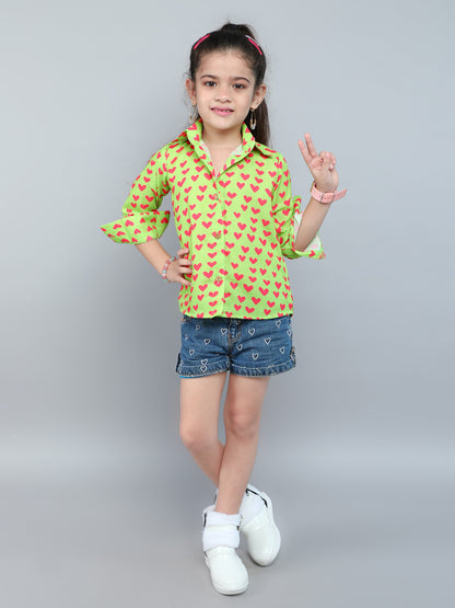 Lime Green Heart Print Shirt