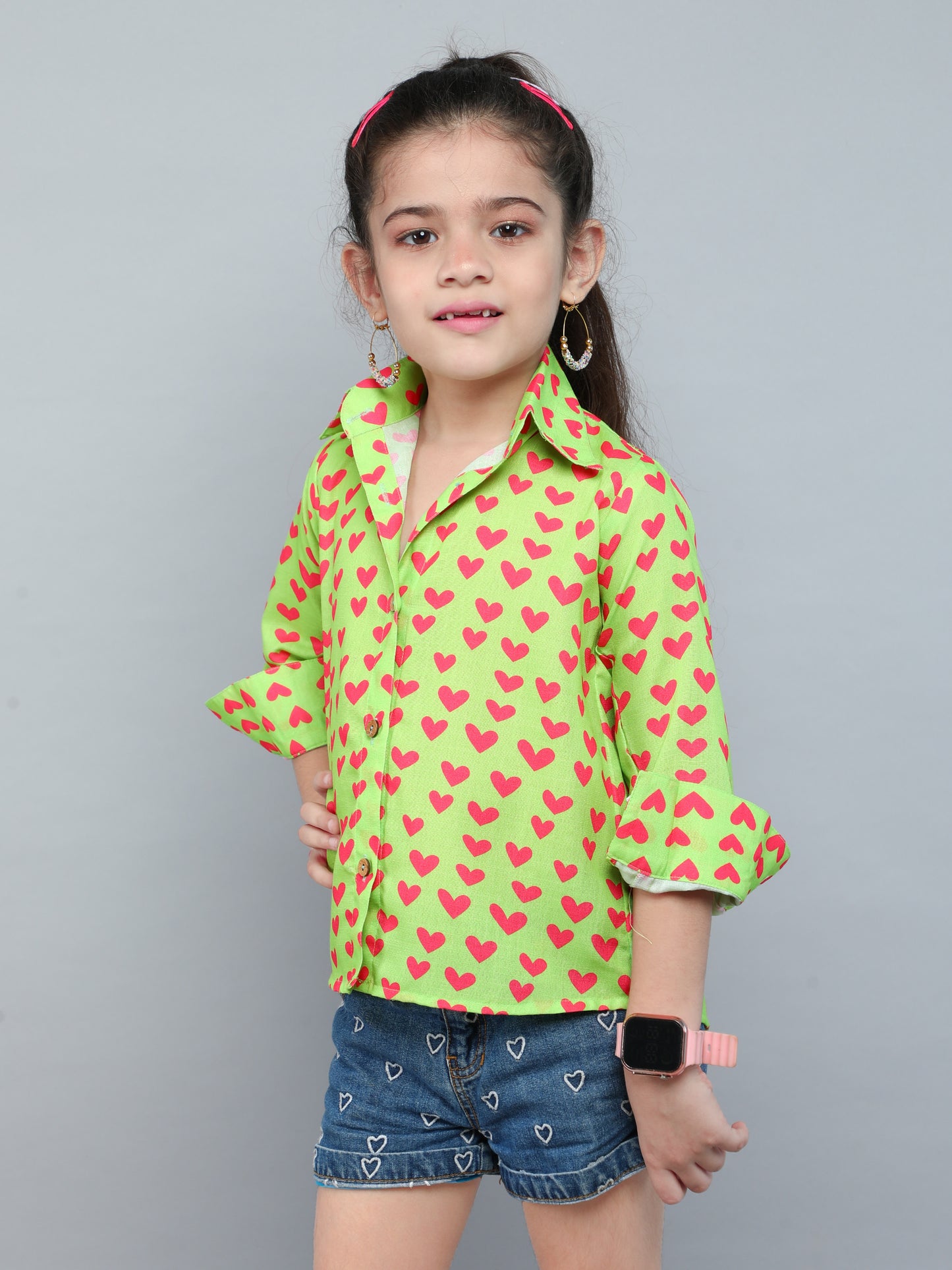Lime Green Heart Print Shirt