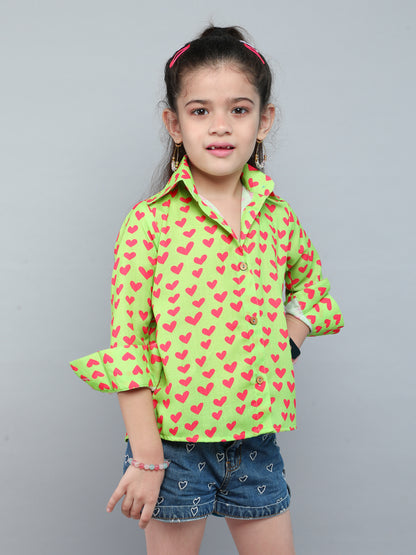 Lime Green Heart Print Shirt