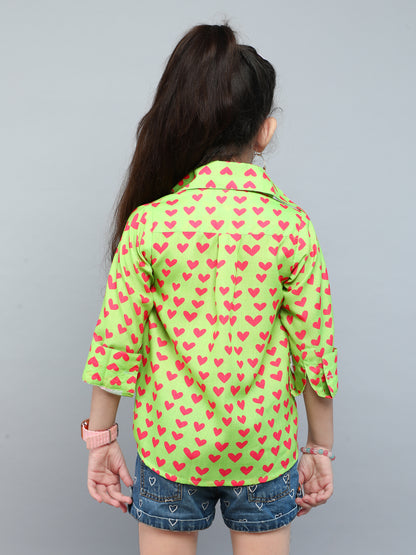 Lime Green Heart Print Shirt