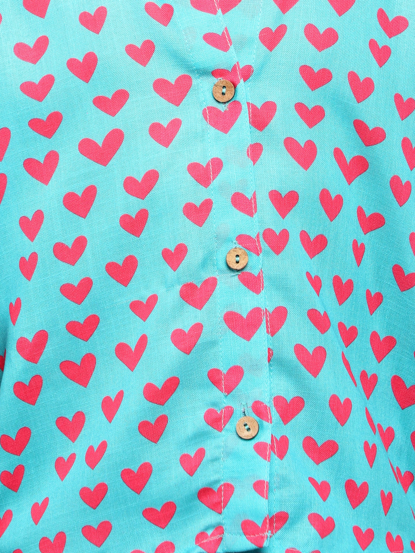 Teal Green Heart Print Shirt