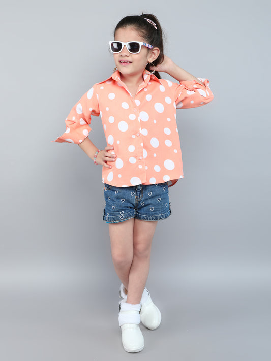 Peach  Polka Dot Button-Down Shirt