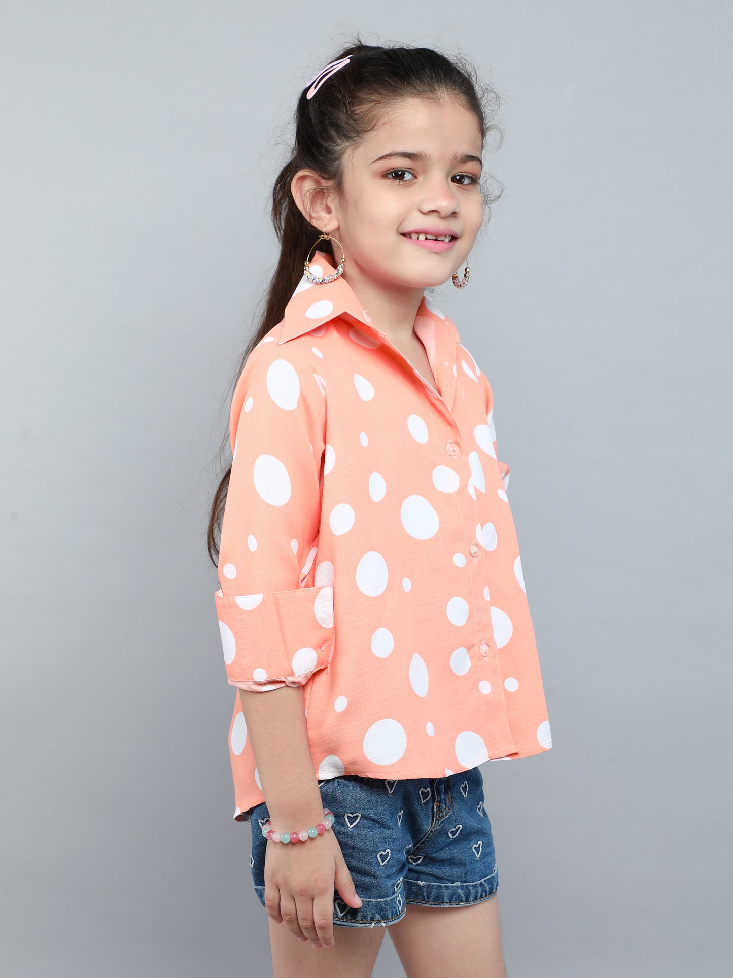 Peach  Polka Dot Button-Down Shirt