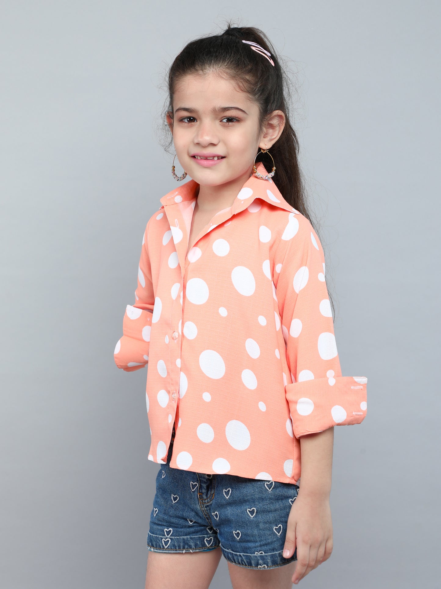 Peach  Polka Dot Button-Down Shirt