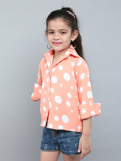 Peach  Polka Dot Button-Down Shirt