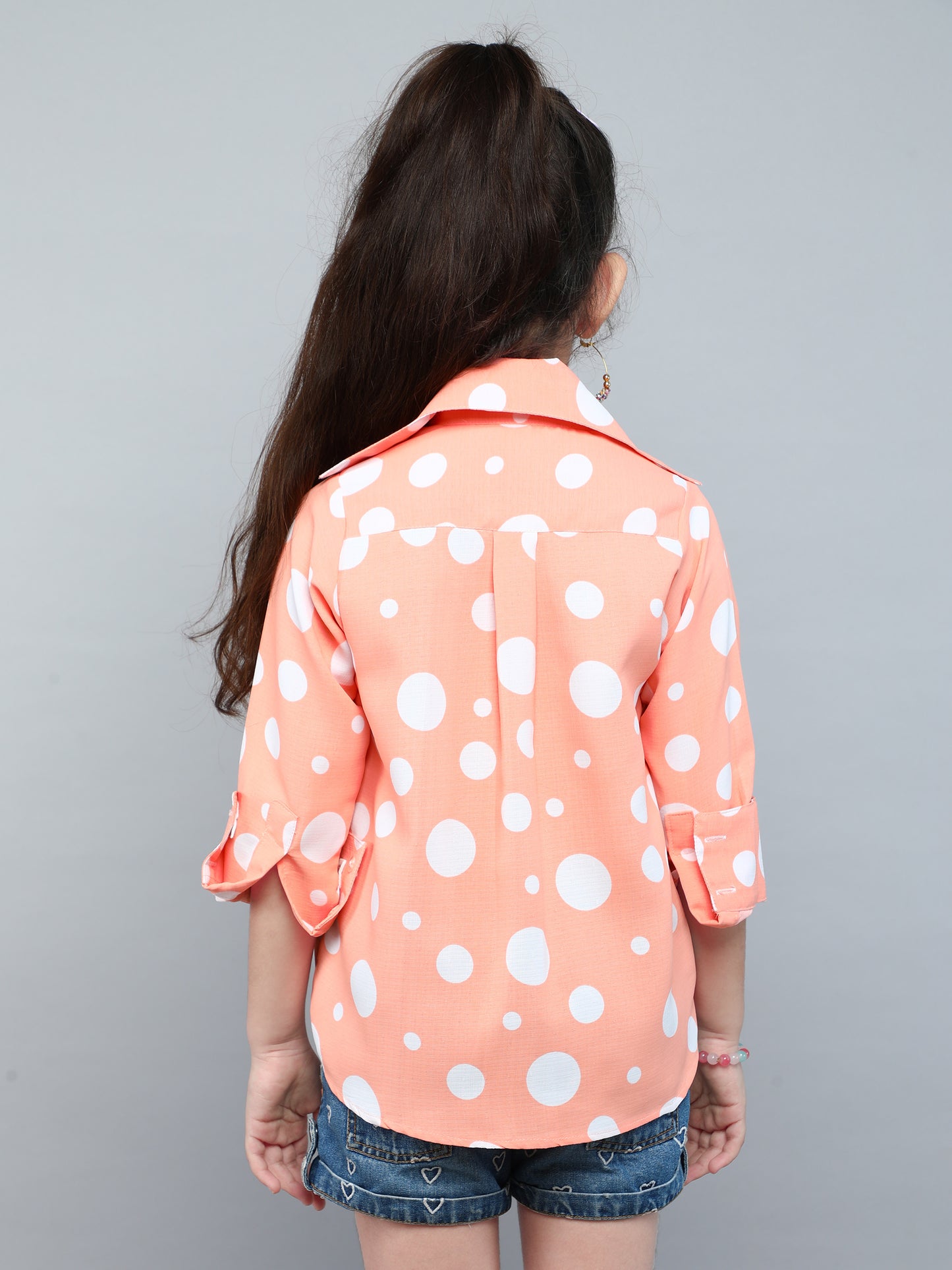 Peach  Polka Dot Button-Down Shirt