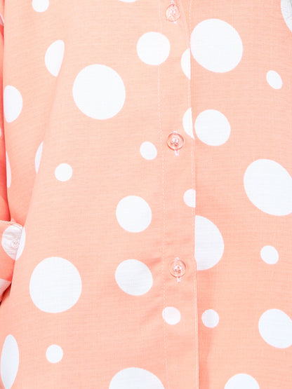 Peach  Polka Dot Button-Down Shirt