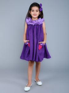 Ruffle Neck Colorblock Tent Dress -Purple