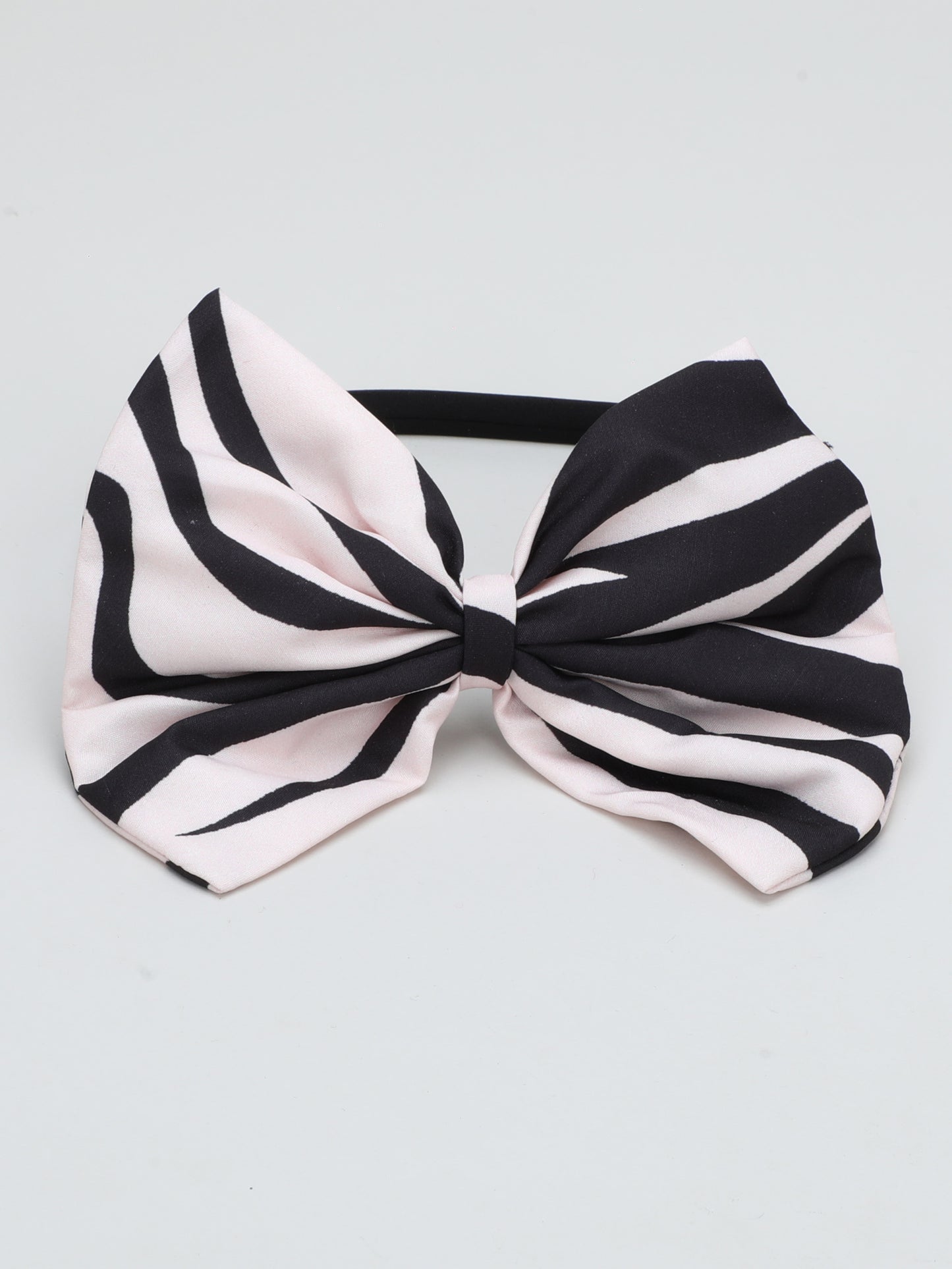 Zebra Bow Hairband-Black n Beige