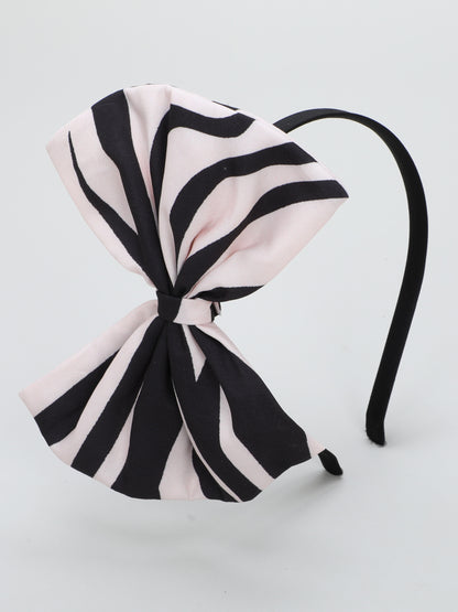 Zebra Bow Hairband-Black n Beige