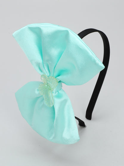 Satin Bow Hairband with Butterfly -Aqua