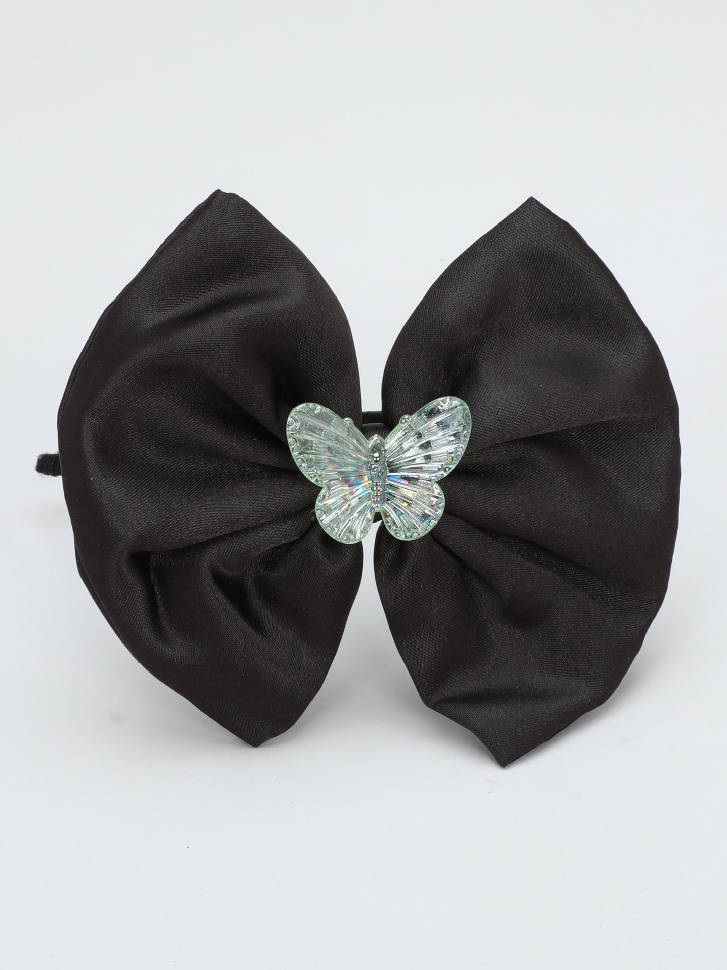 Satin Bow Hairband with Butterfly - Black