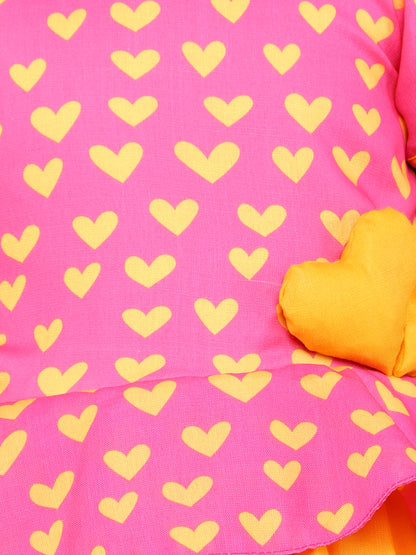 Cotton Heart Peplum Fit & Flare Dress with Matching Clip -Pink&Yellow