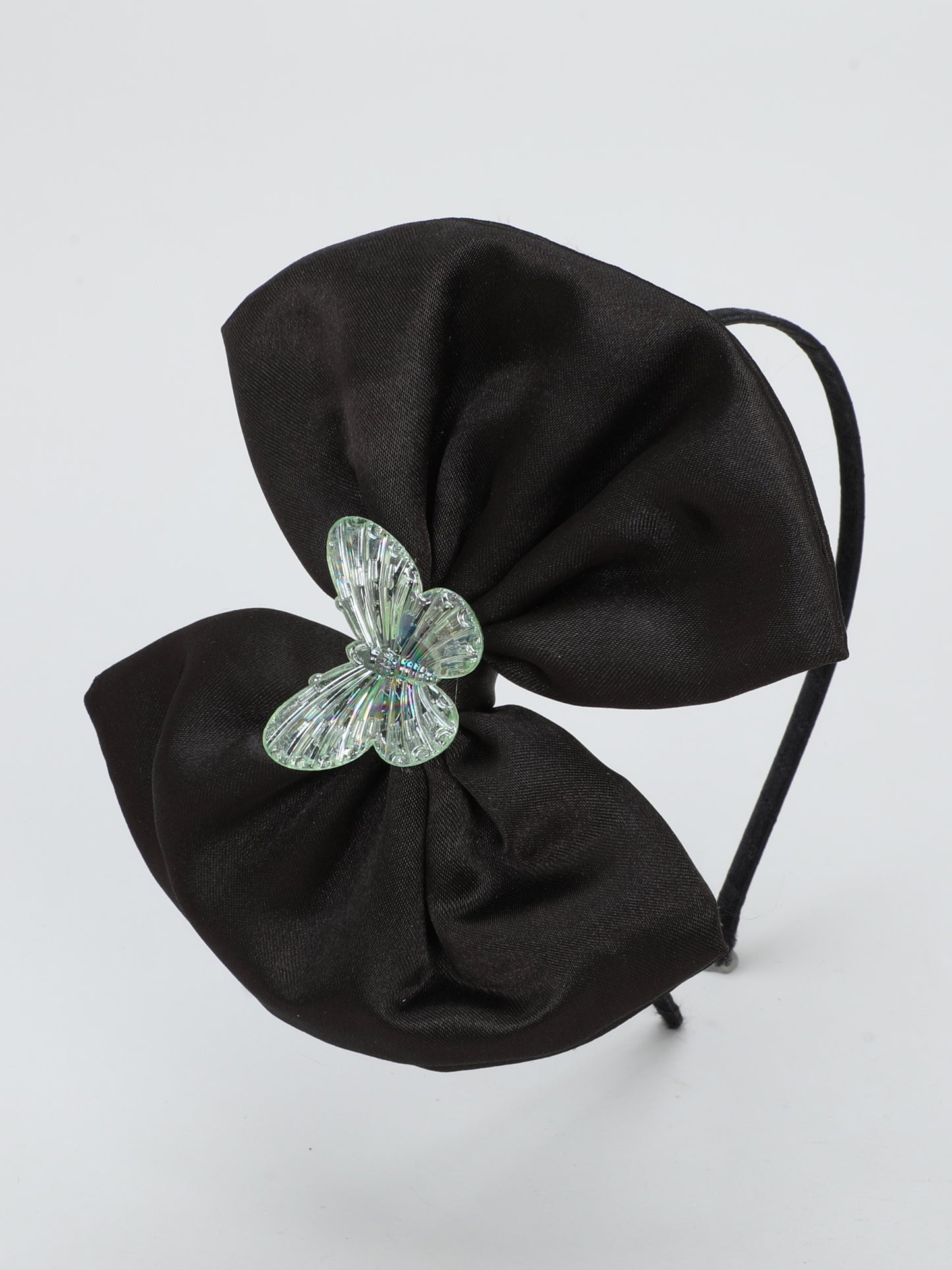 Satin Bow Hairband with Butterfly - Black