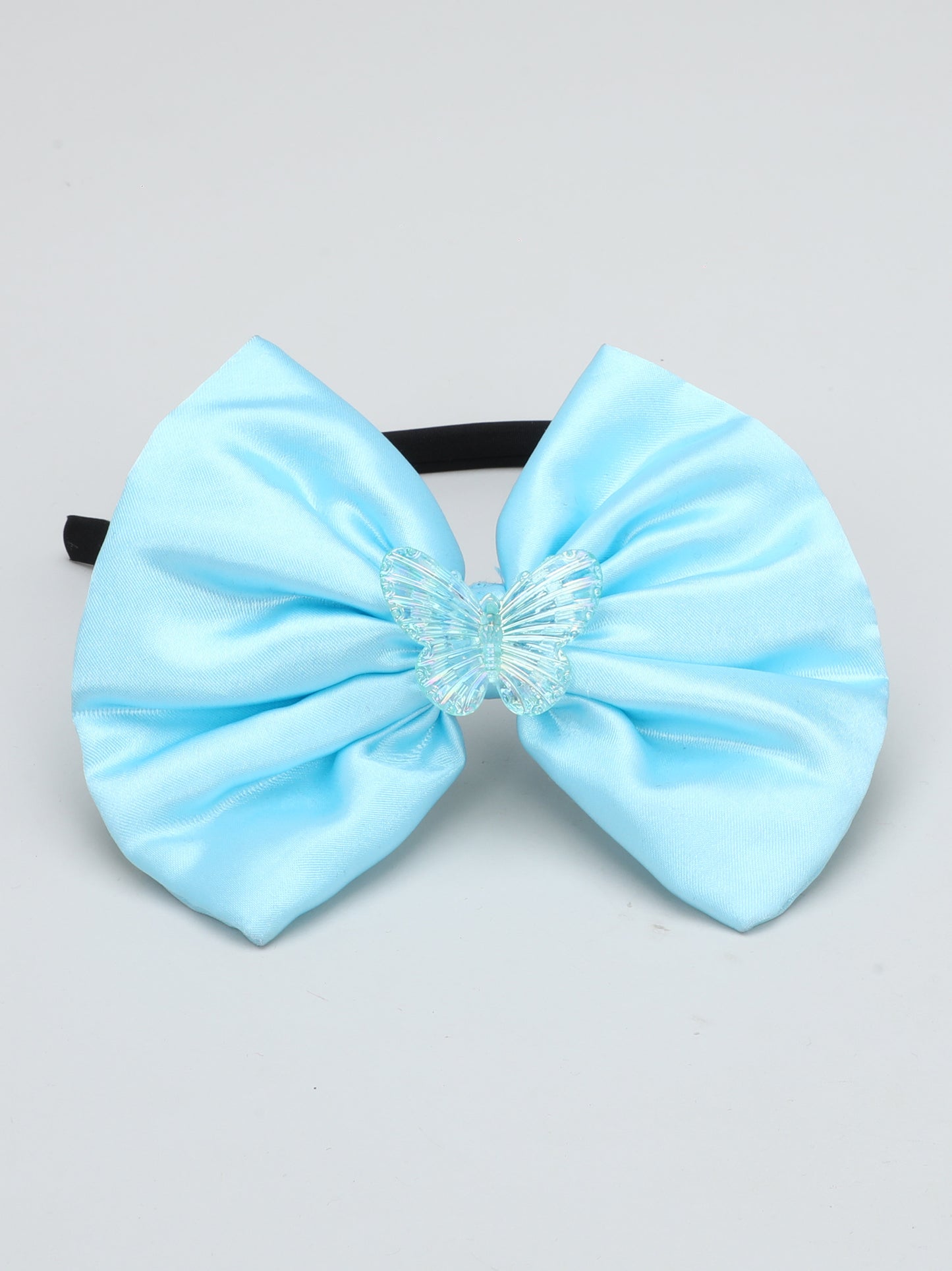 Satin Bow Hairband with Butterfly -Blue