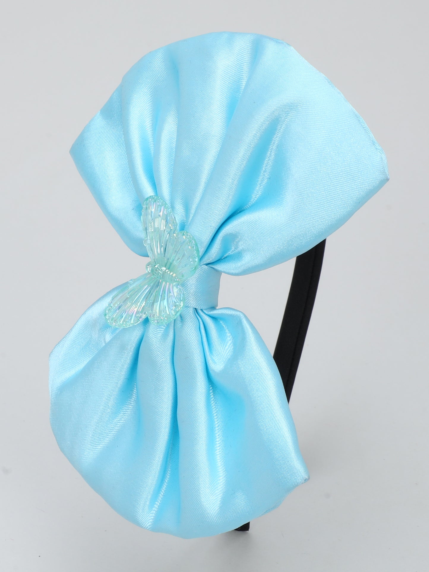 Satin Bow Hairband with Butterfly -Blue