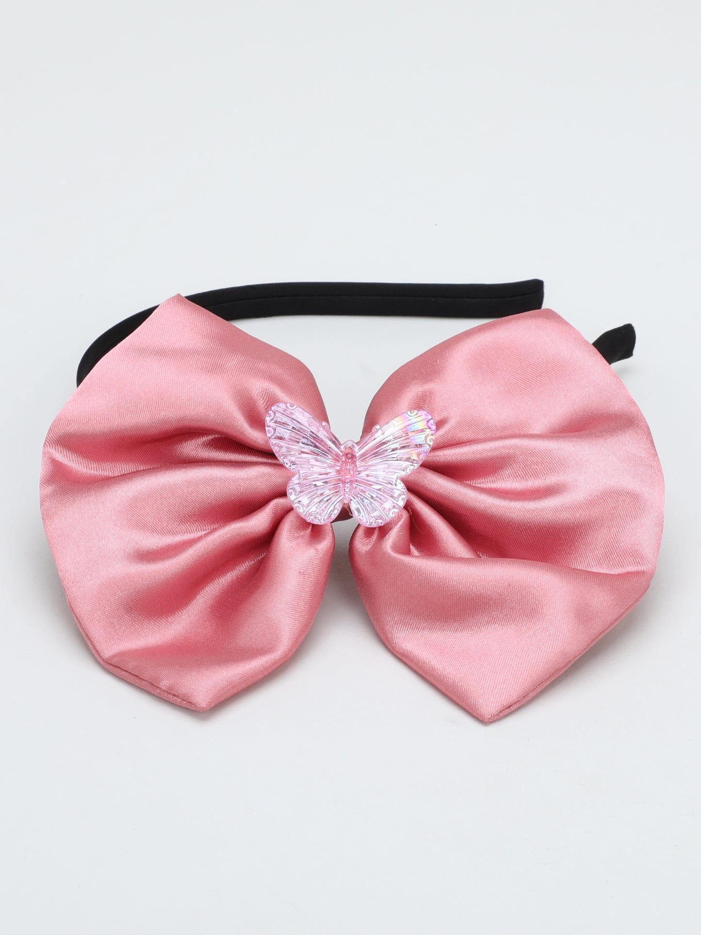 Satin Bow Hairband with Butterfly - Rose Gold