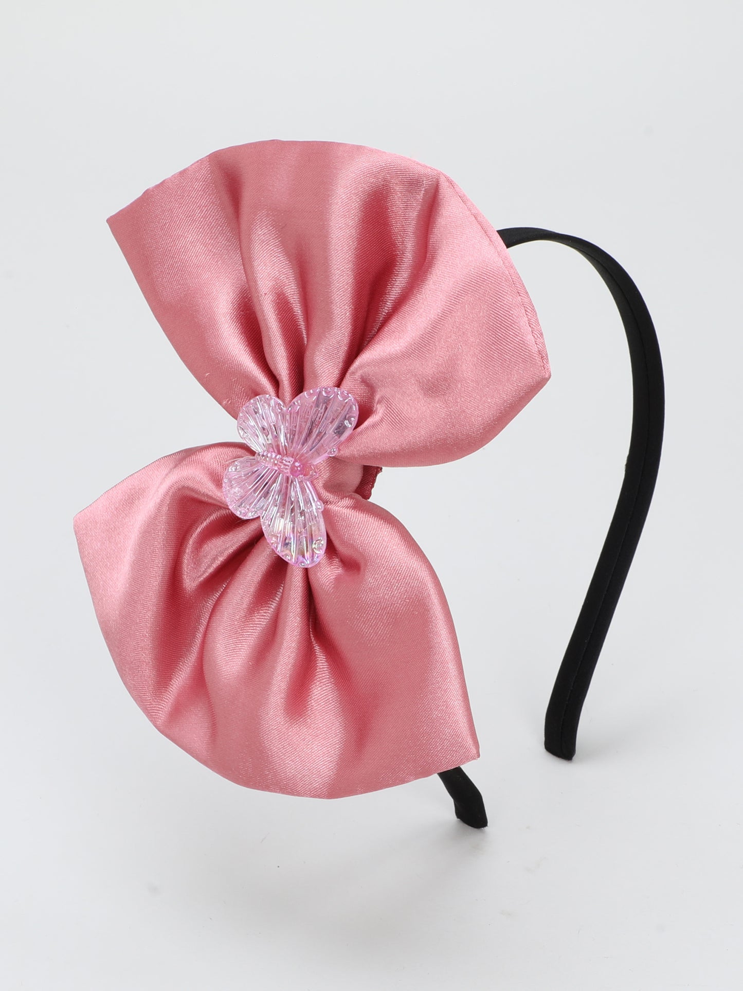 Satin Bow Hairband with Butterfly - Rose Gold