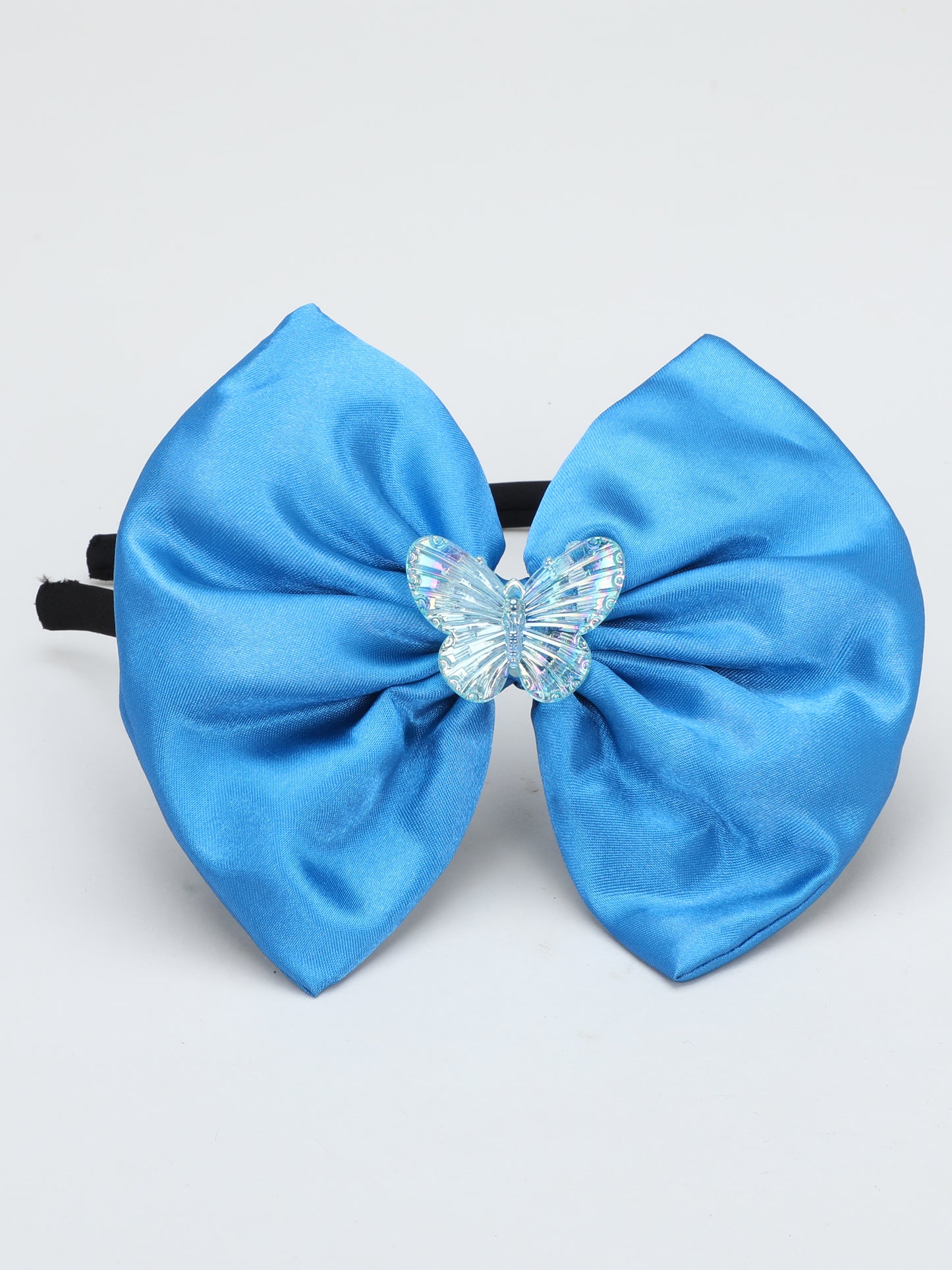 Satin Bow Hairband with Butterfly -Blue