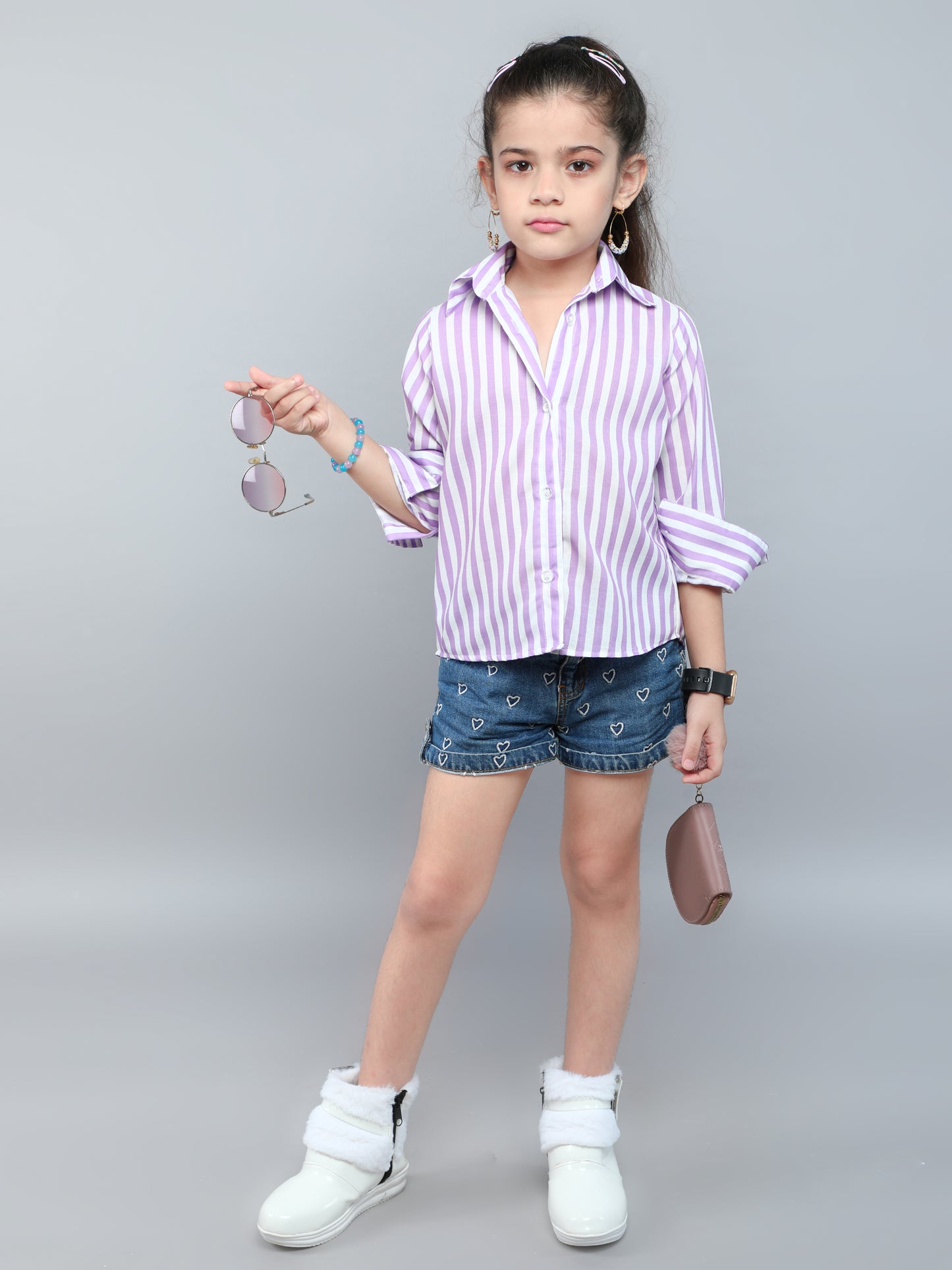Lilac & White Striped Collared Shirt