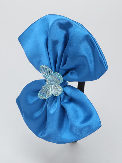 Satin Bow Hairband with Butterfly -Blue