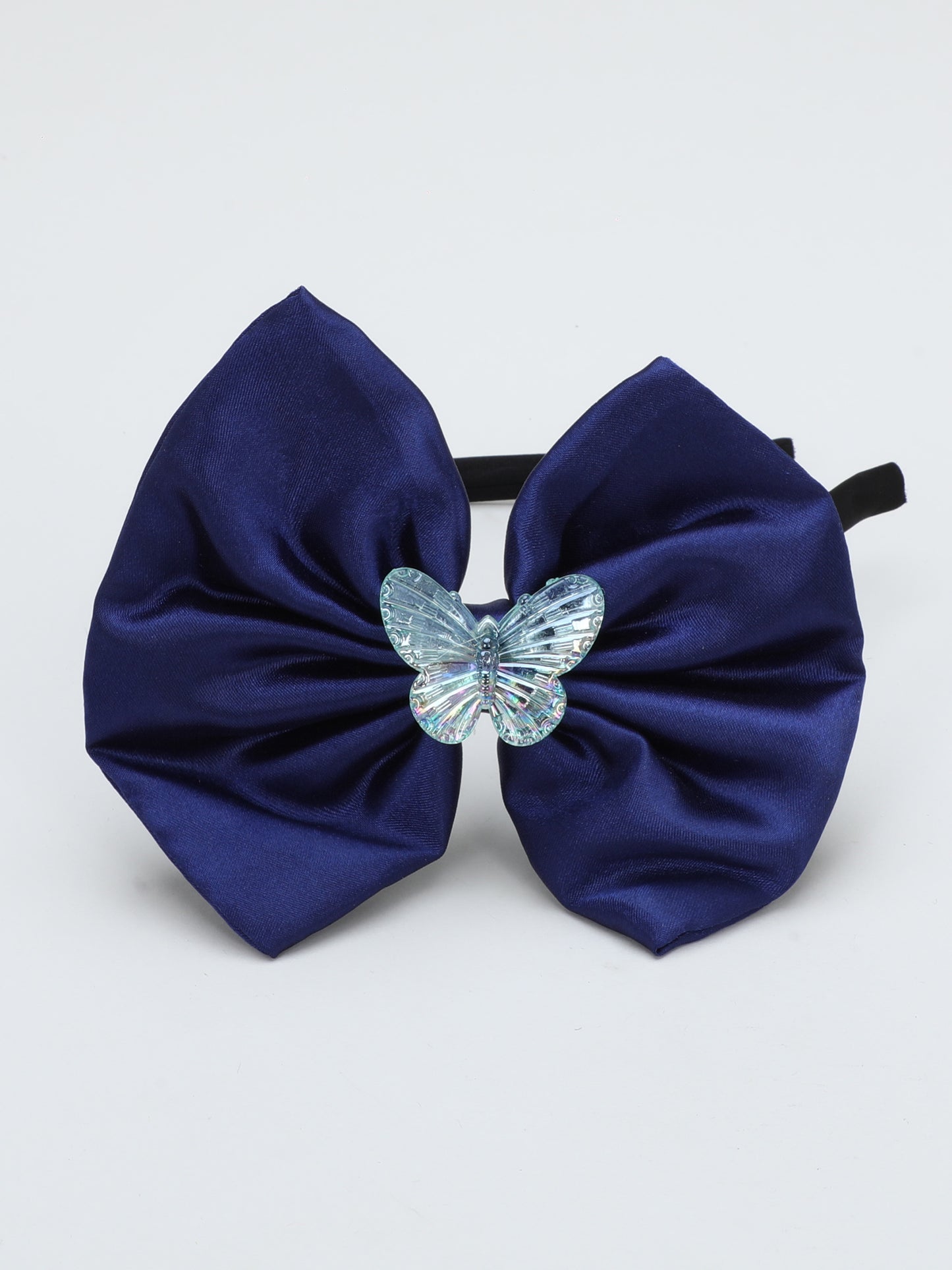 Satin Bow Hairband with Butterfly -Navy Blue