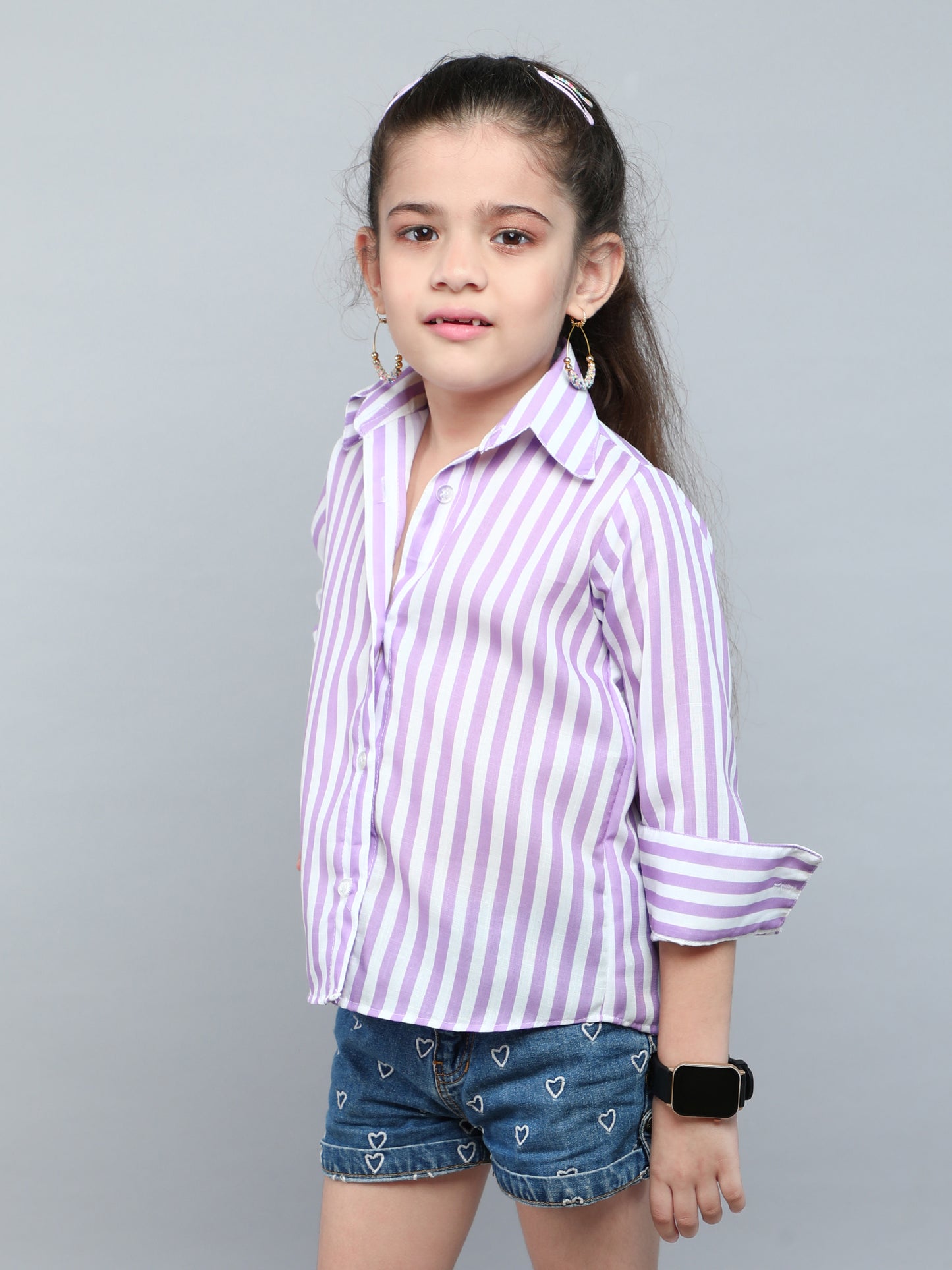 Lilac & White Striped Collared Shirt