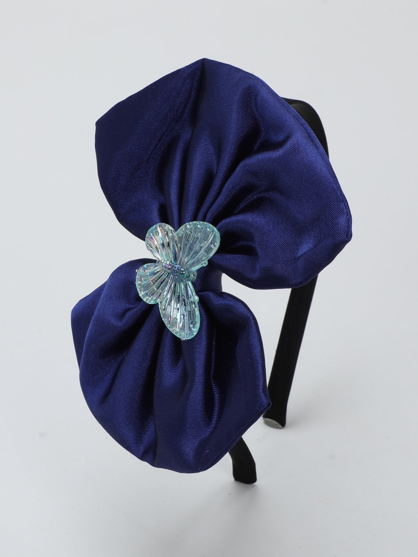 Satin Bow Hairband with Butterfly -Navy Blue