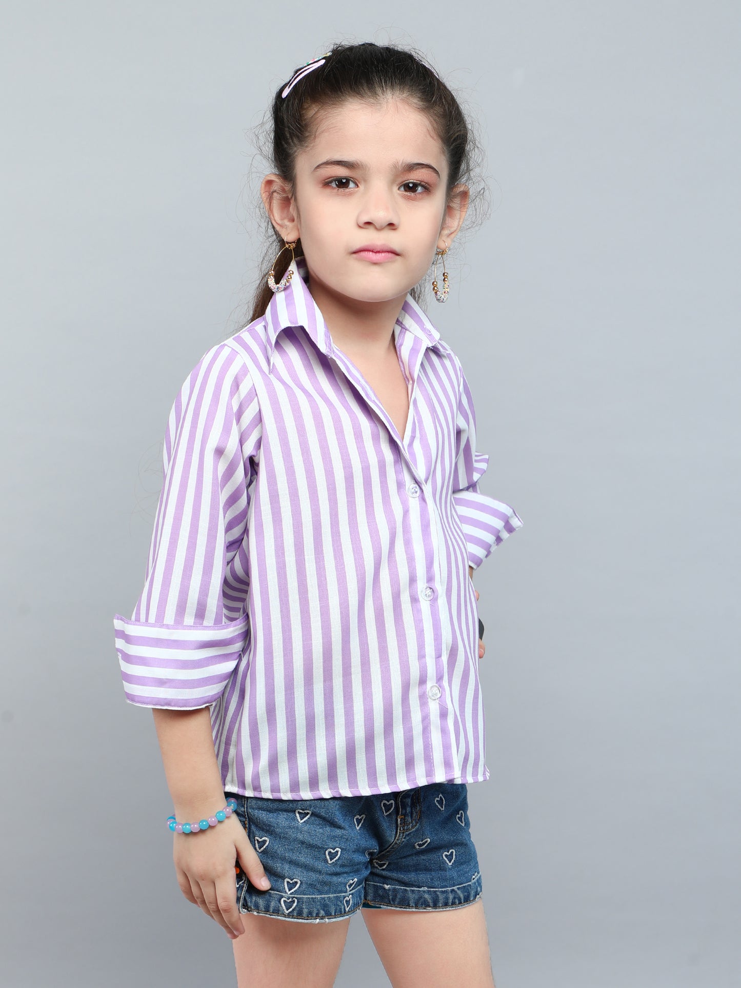 Lilac & White Striped Collared Shirt