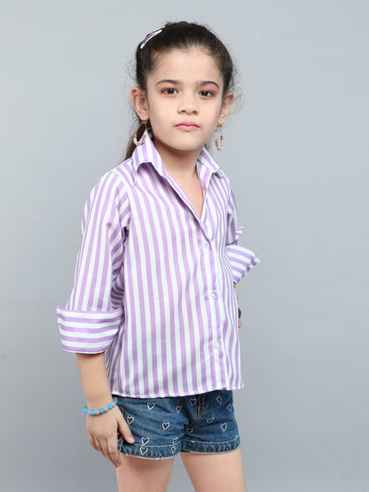 Lilac & White Striped Collared Shirt