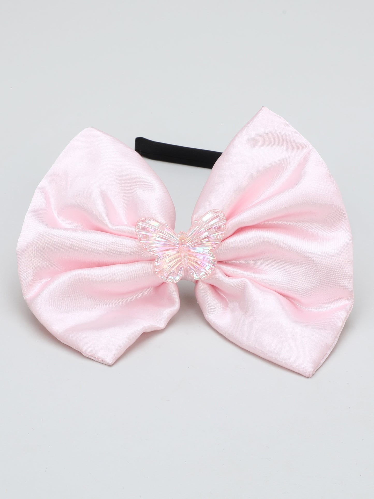 Satin Bow Hairband with Butterfly - Pink