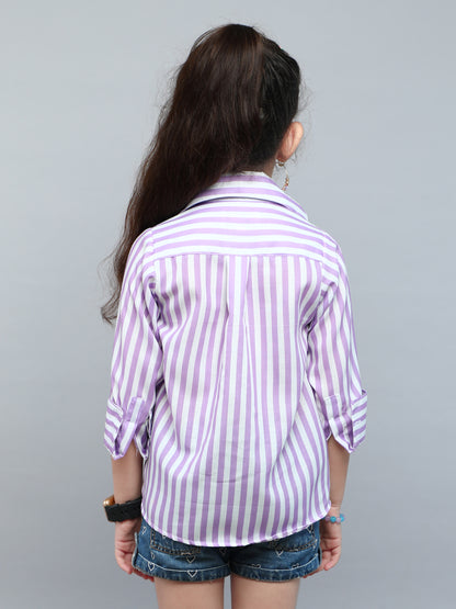 Lilac & White Striped Collared Shirt