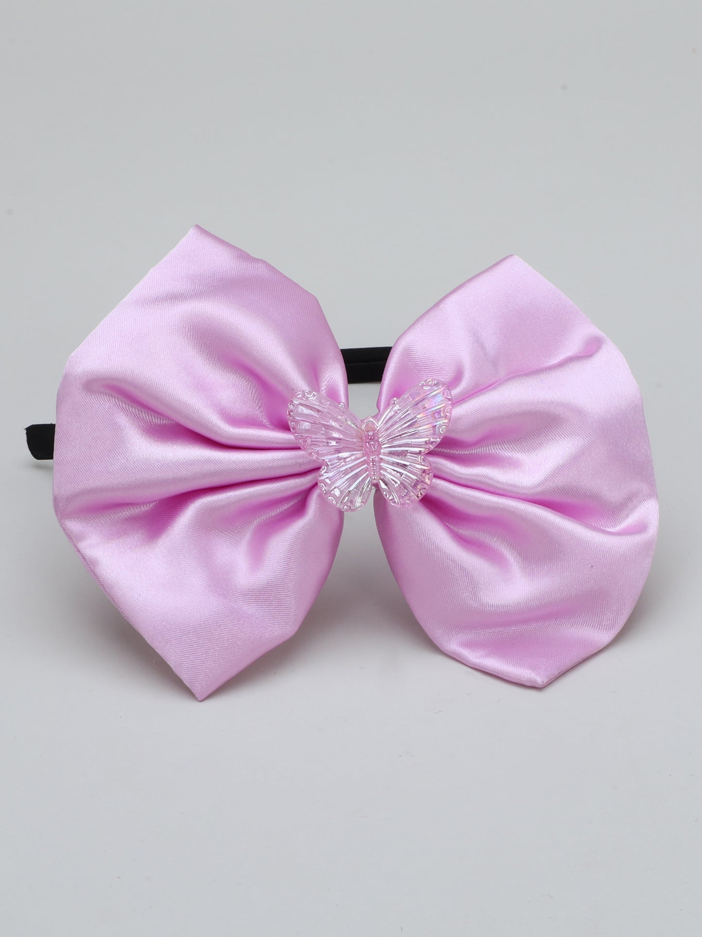 Satin Bow Hairband with Butterfly -Lavender