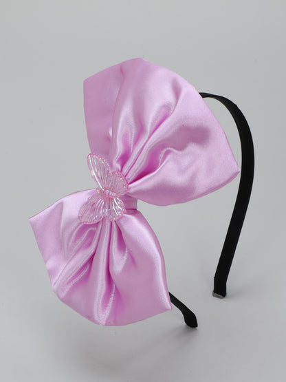 Satin Bow Hairband with Butterfly -Lavender