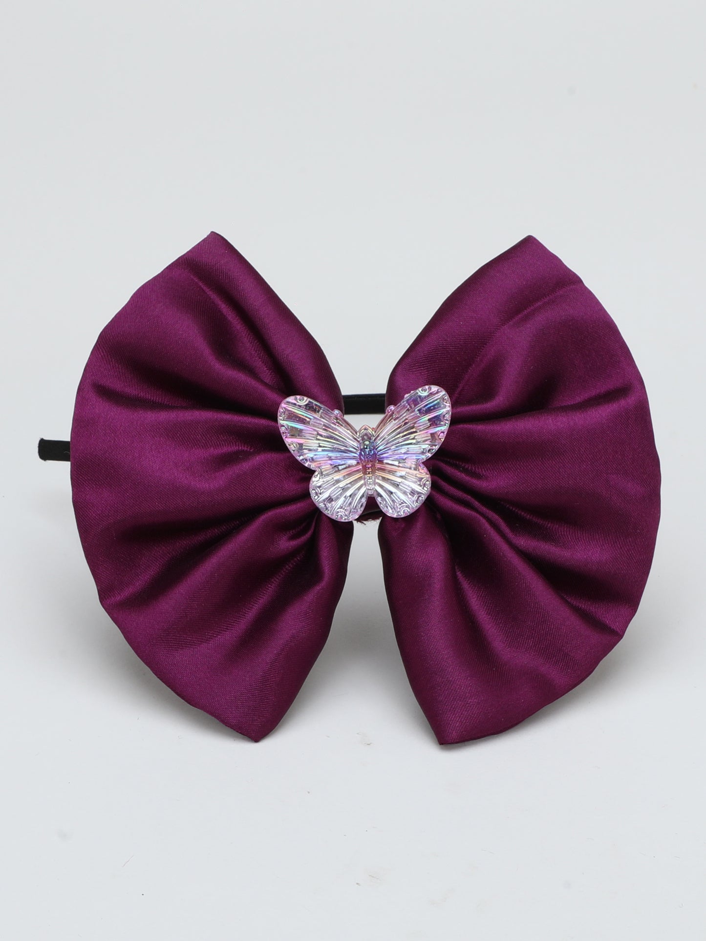 Satin Bow Hairband with Butterfly -Burgundy