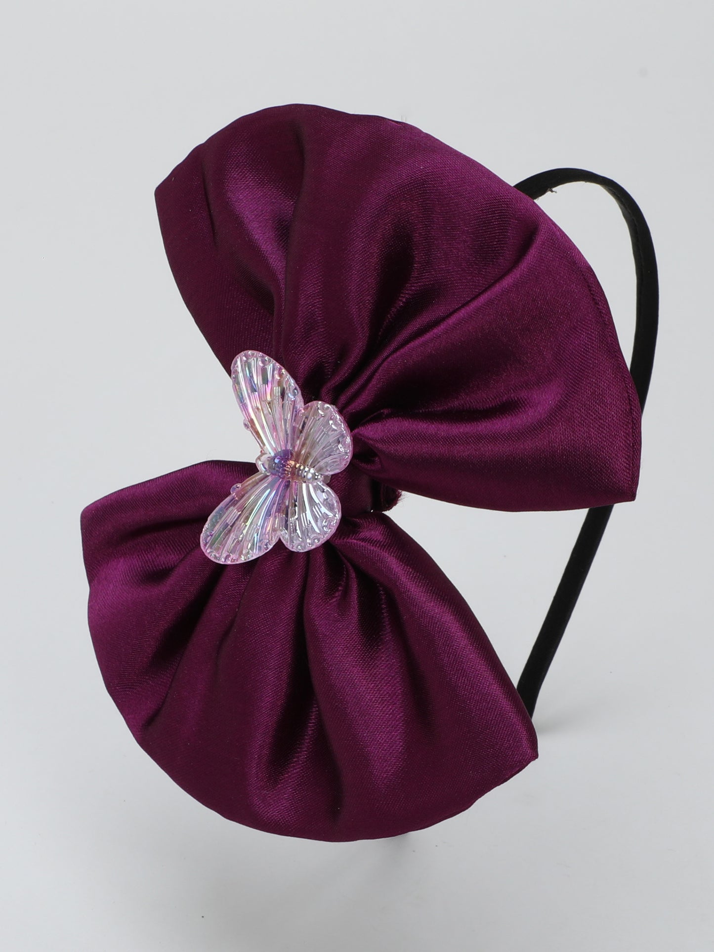 Satin Bow Hairband with Butterfly -Burgundy