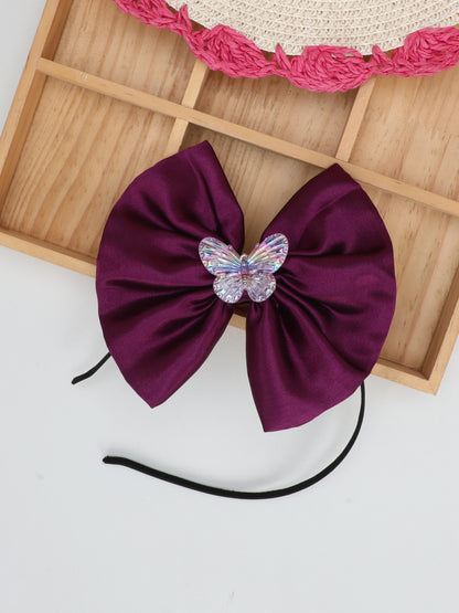 Satin Bow Hairband with Butterfly -Burgundy