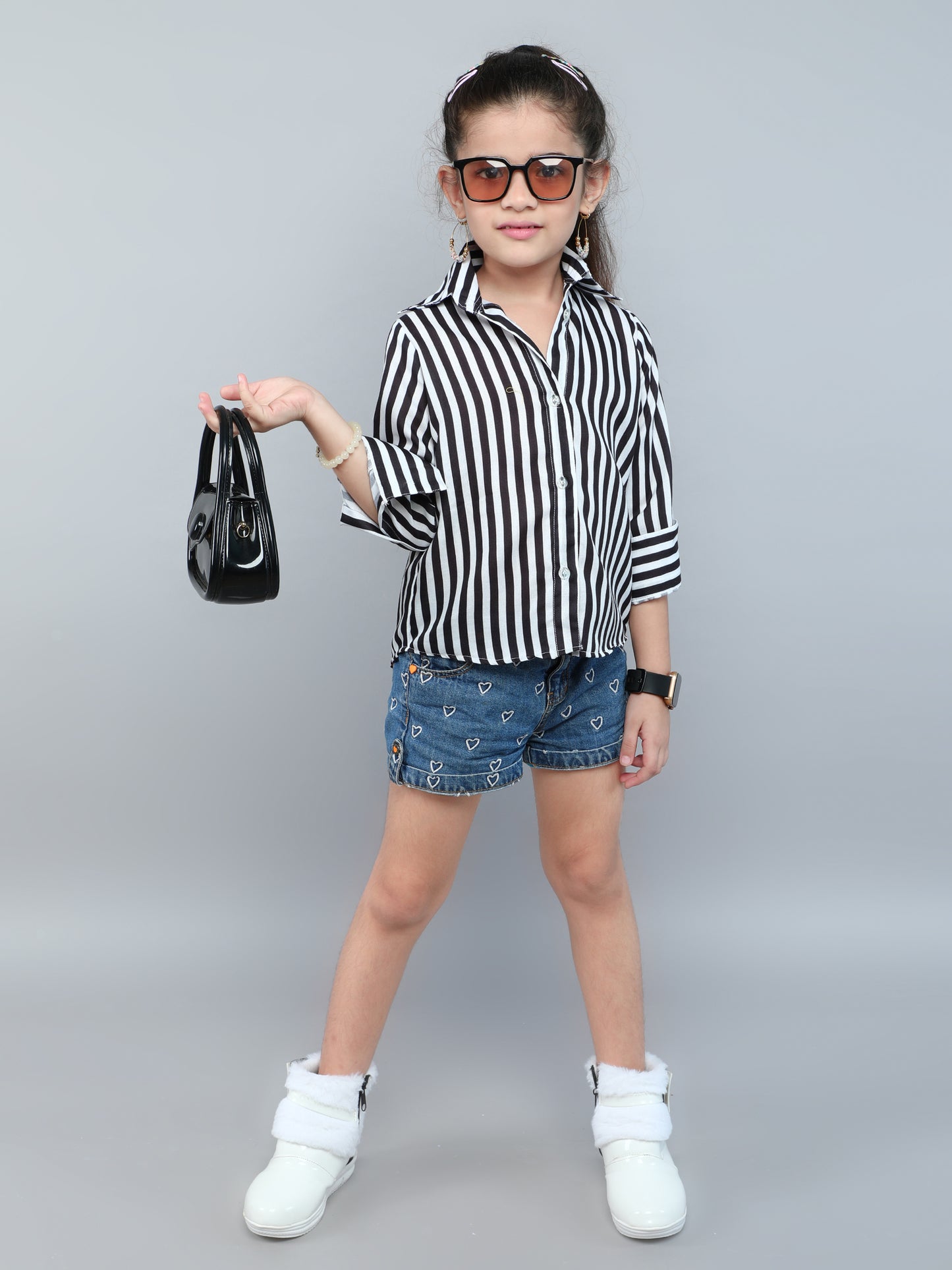 Black & White Striped Collared Shirt