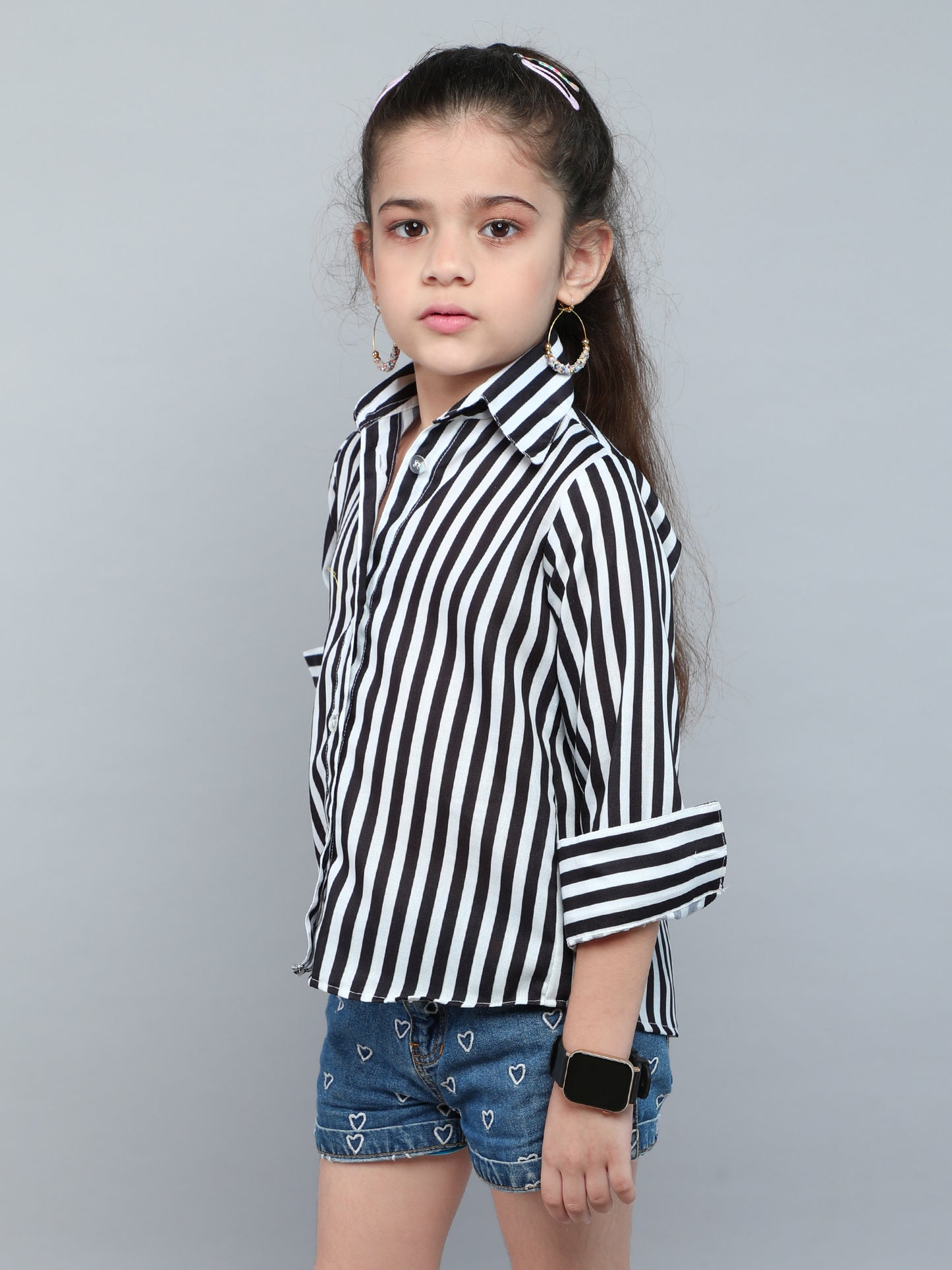 Black & White Striped Collared Shirt