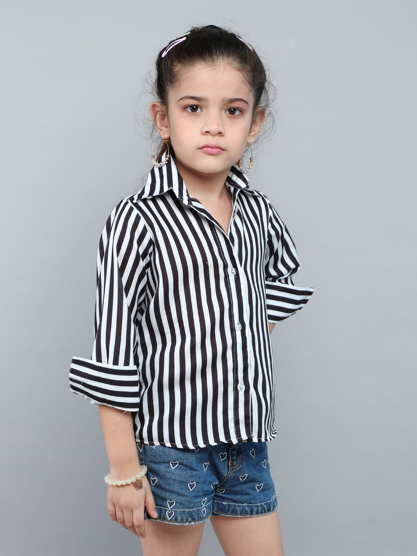 Black & White Striped Collared Shirt