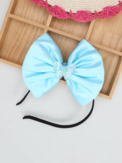 Satin Bow Hairband with Butterfly -Blue