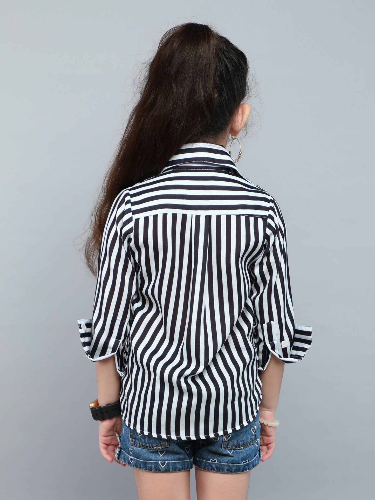 Black & White Striped Collared Shirt
