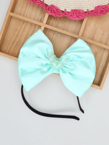 Satin Bow Hairband with Butterfly -Aqua