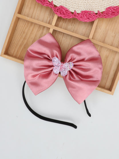 Satin Bow Hairband with Butterfly - Rose Gold