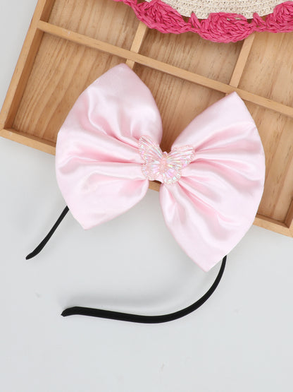 Satin Bow Hairband with Butterfly - Pink