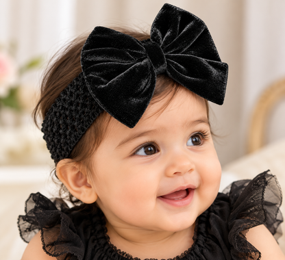 Black Velvet Bow Headband for Girls