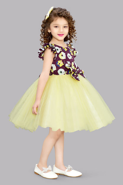 Pink Chick Donut Printed  Party Dress-Yellow