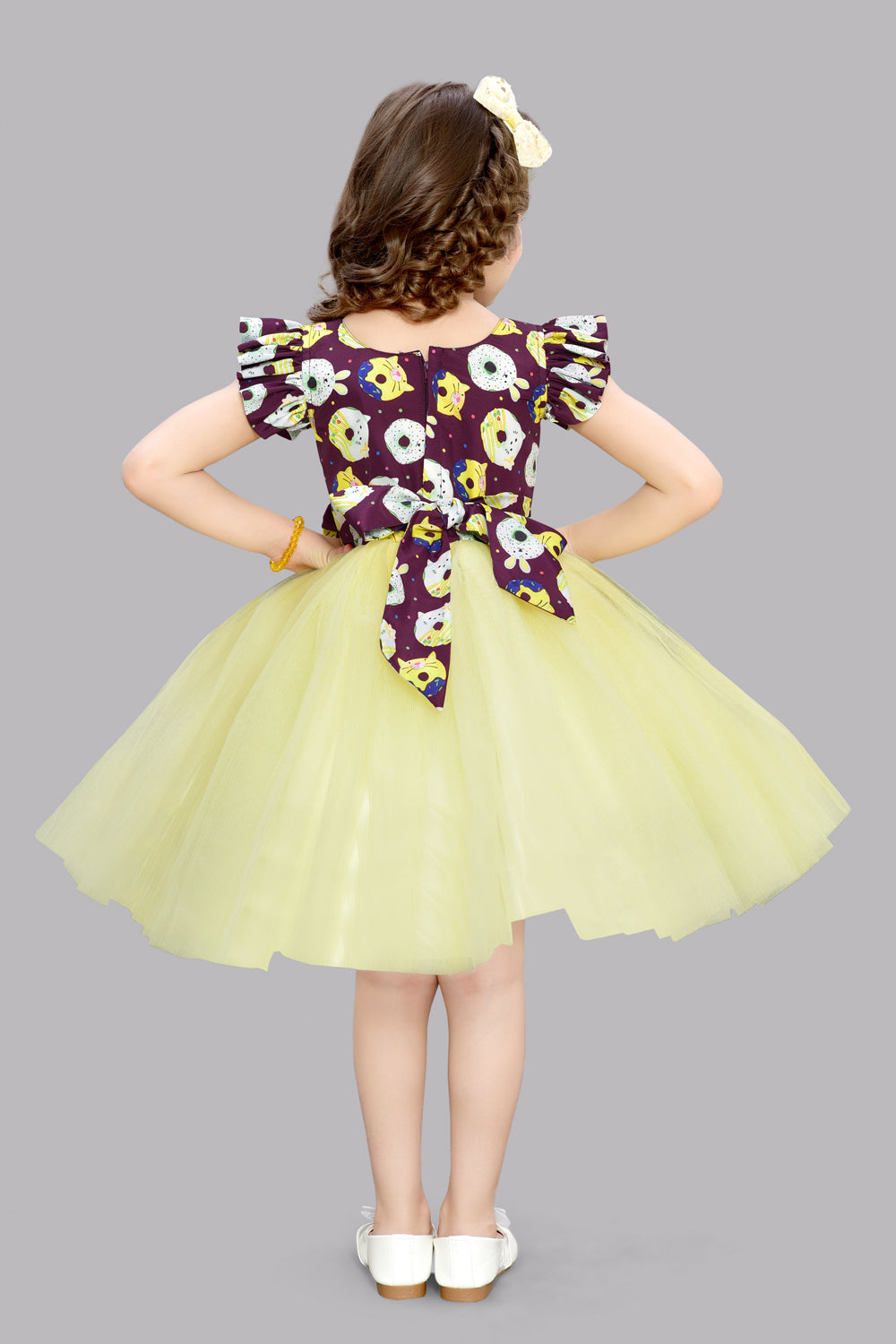 Pink Chick Donut Printed  Party Dress-Yellow
