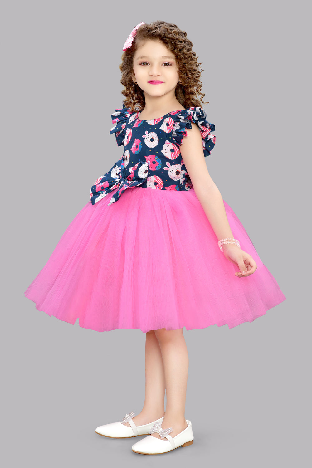 Pink Chick Donut Printed  Party Dress-Pink